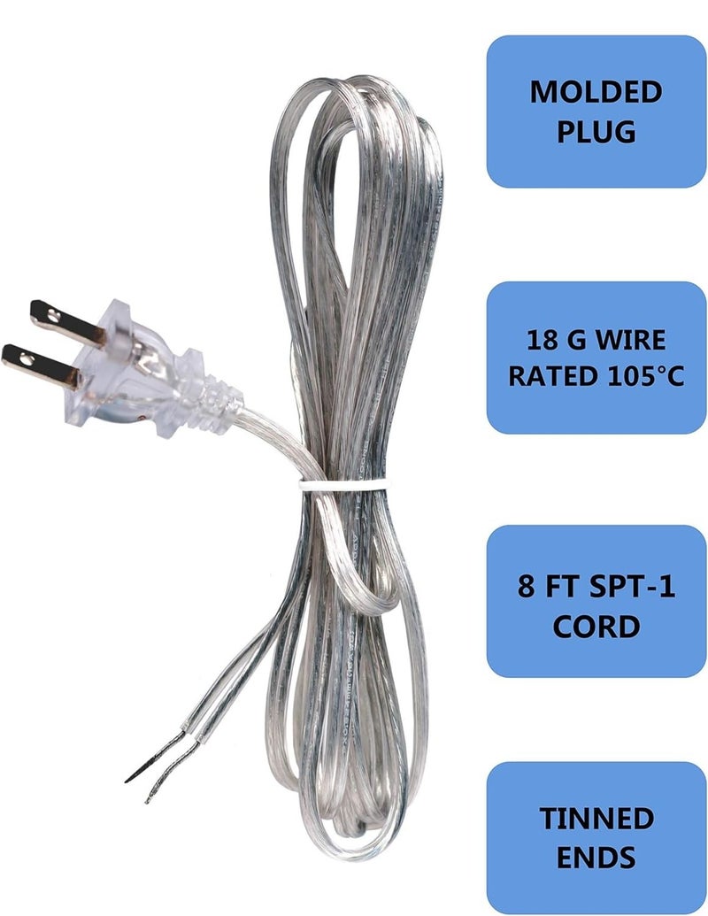 Creative Hobbies Clear Silver Lamp Cord - 8 Foot Long, SPT-1, 18 Gauge, UL Listed Power Cord for Lamp Repair or Replacement - Image 4